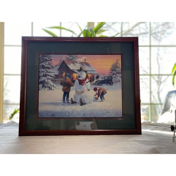 Vintage Home Interiors Jack Sorenson Children Building Cowboy Snowman Framed Pri - Picture 1 of 7